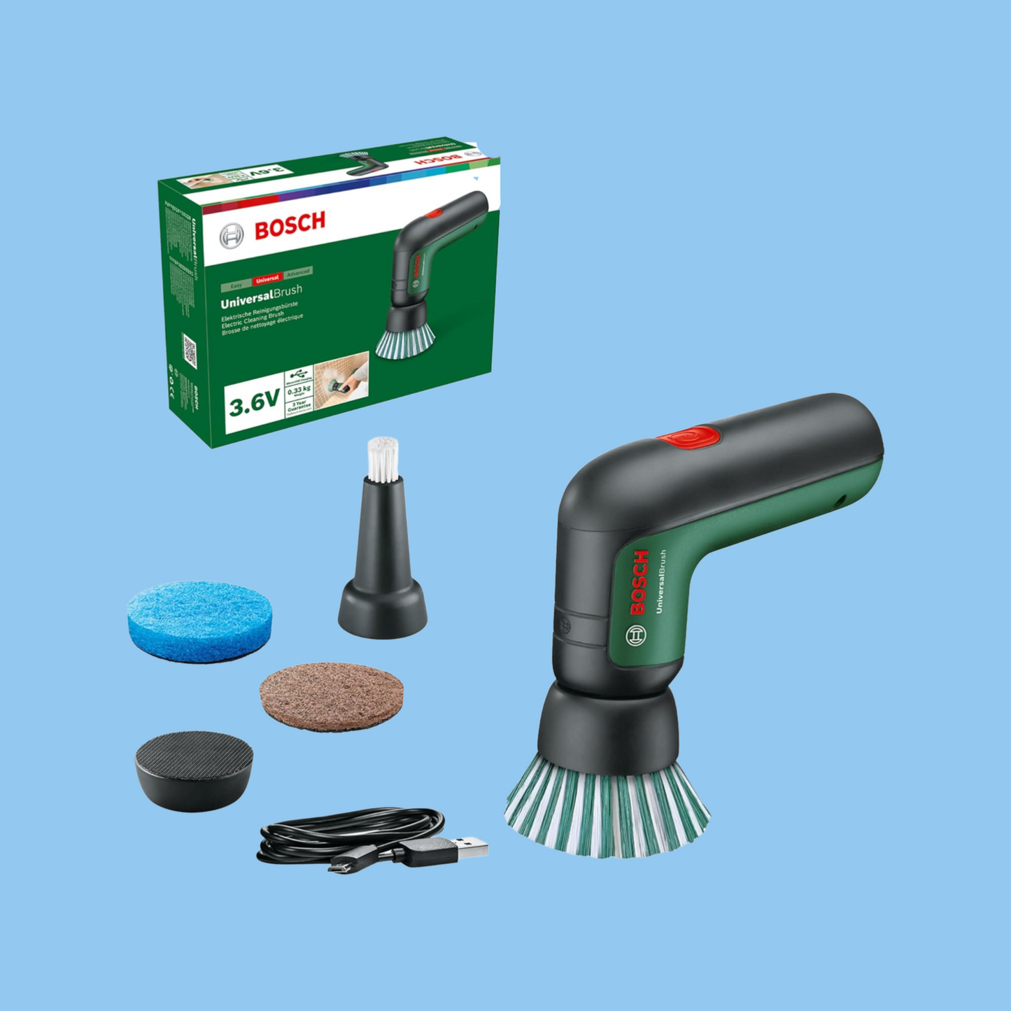 Bosch UniversalBrush 3.6V Electric Cleaner, USB, 4 Attachments - Heena's Haven
