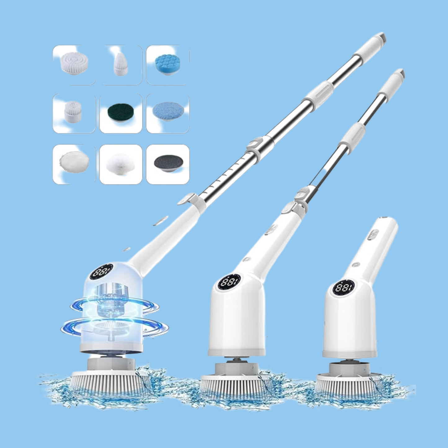 PIWINE Electric Spin Scrubber,Cordless Portable Cleaning Brush with 8 Replaceable Brush Heads - Heena's Haven