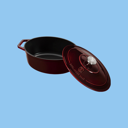 Heena's Haven Burgundy Cast Iron Shallow Pot 26 cm - Heena's Haven