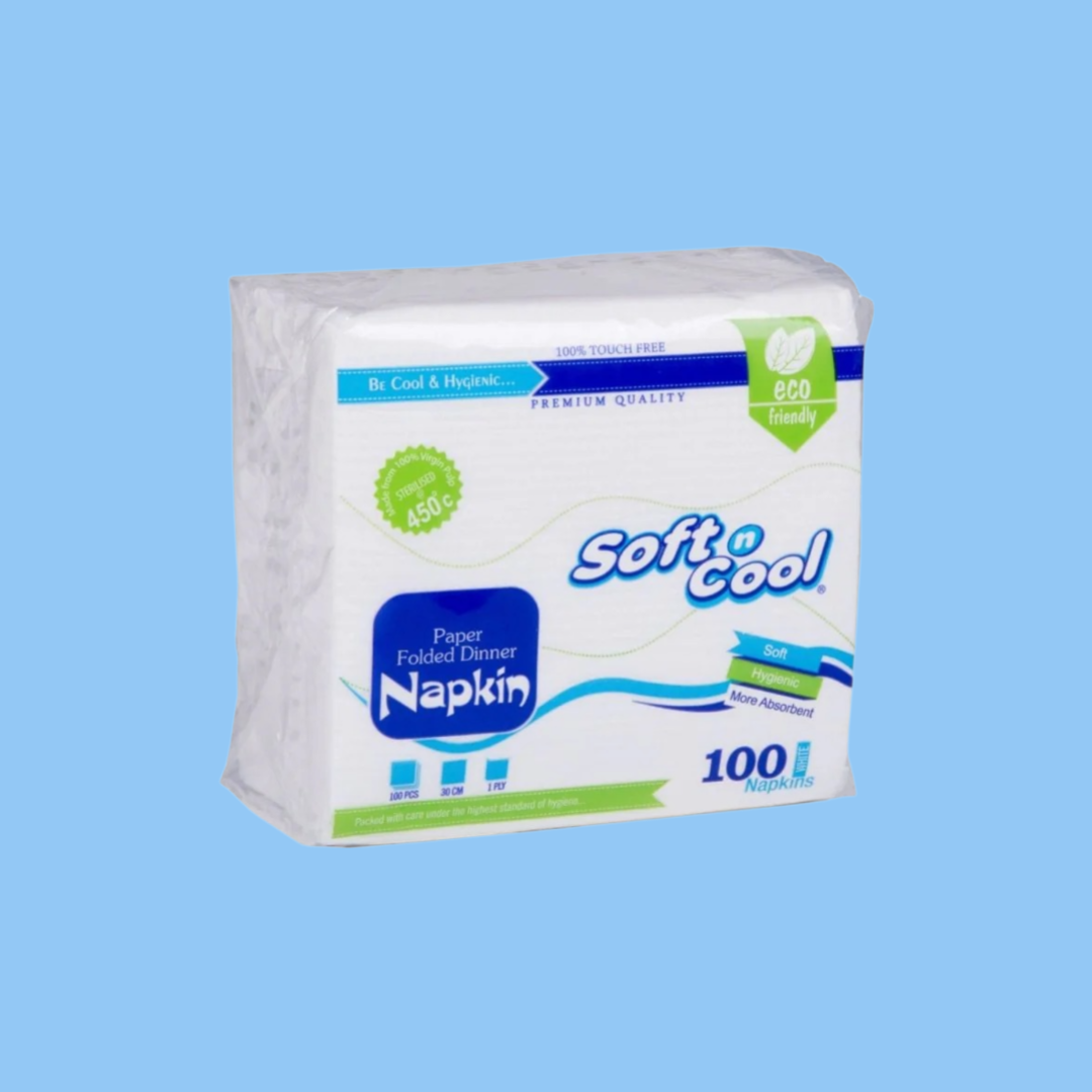 Heena's Haven Soft n Cool Paper Folded Dinner Napkin 30 Cm 1 Ply 100 Pieces X 40 Packets - Heena's Haven