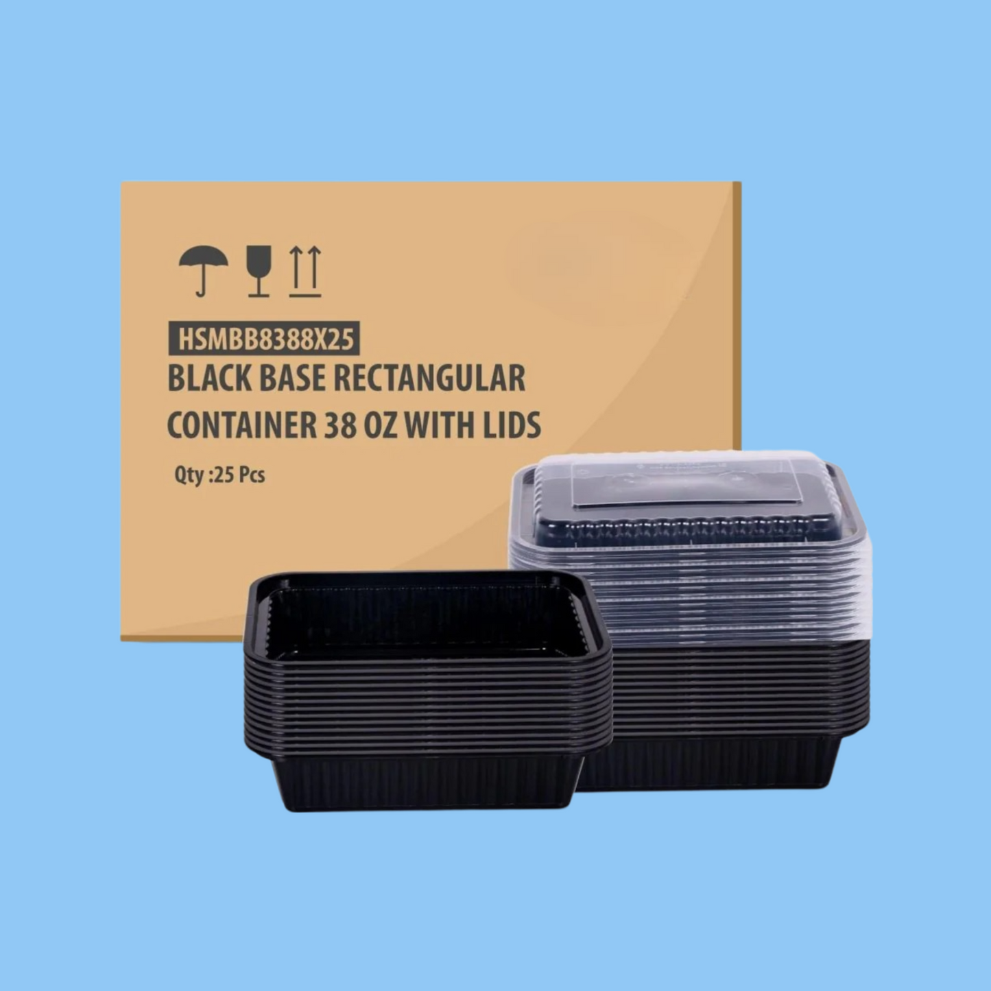 Heena's Haven Black Base Container 38 oz with Lids 25 Pieces - Heena's Haven