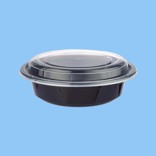 Heena's Haven Black Base Round Microwavable Container with Lid 50 Pieces - Heena's Haven