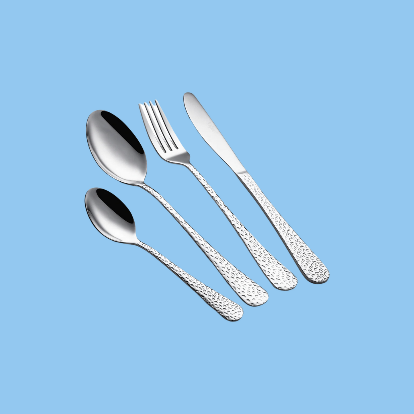 Heena's Haven Stainless Steel 16 Pieces Silver Cutlery Set Hammered Design - Heena's Haven