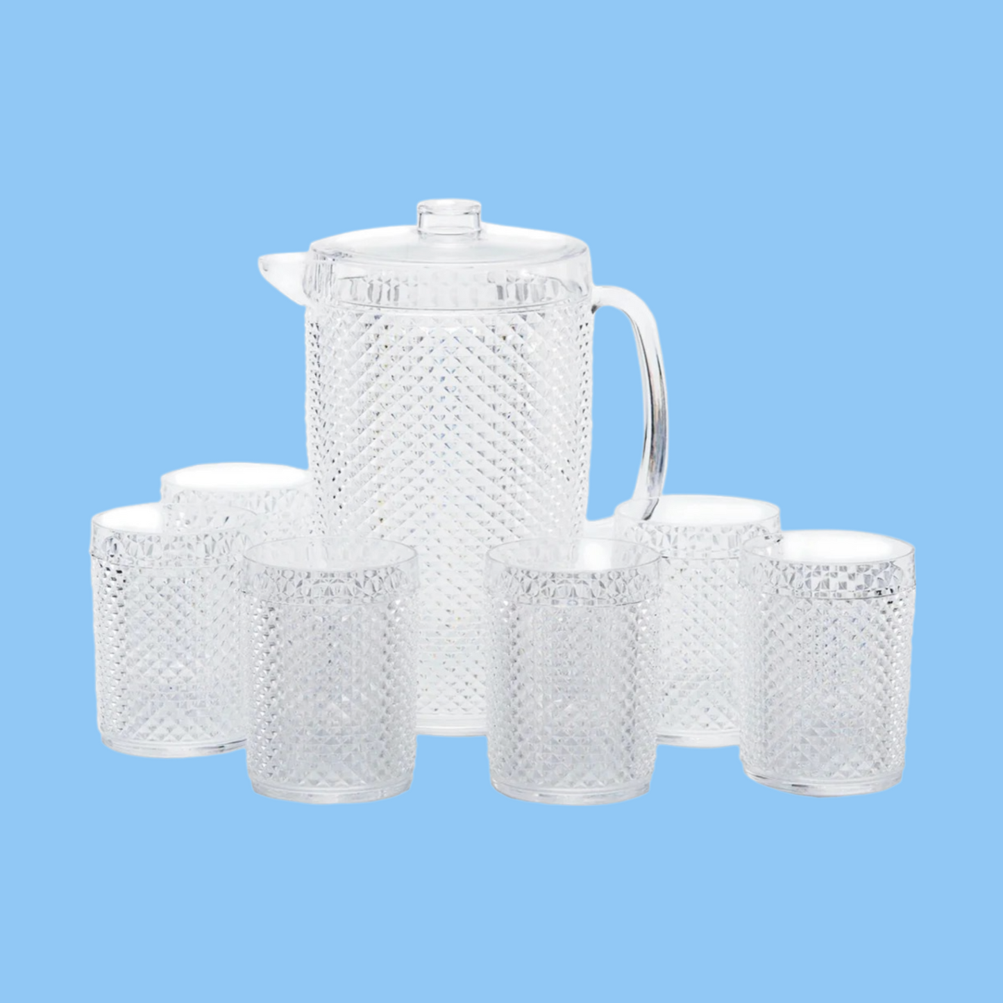 Heena's Haven Acrylic Diamond Water Jug 2.37 L with 6 Cups Set