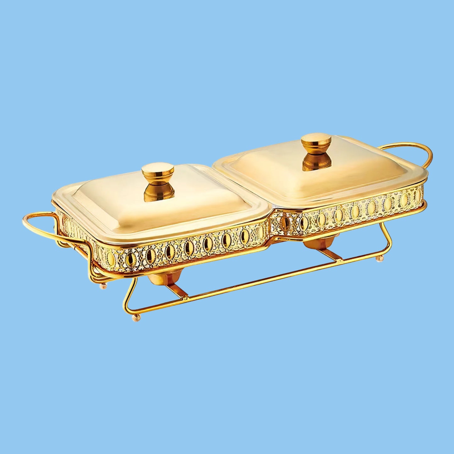 Heena's Haven Golden Square Stainless Steel Double Food Warmer 1.8 Liter