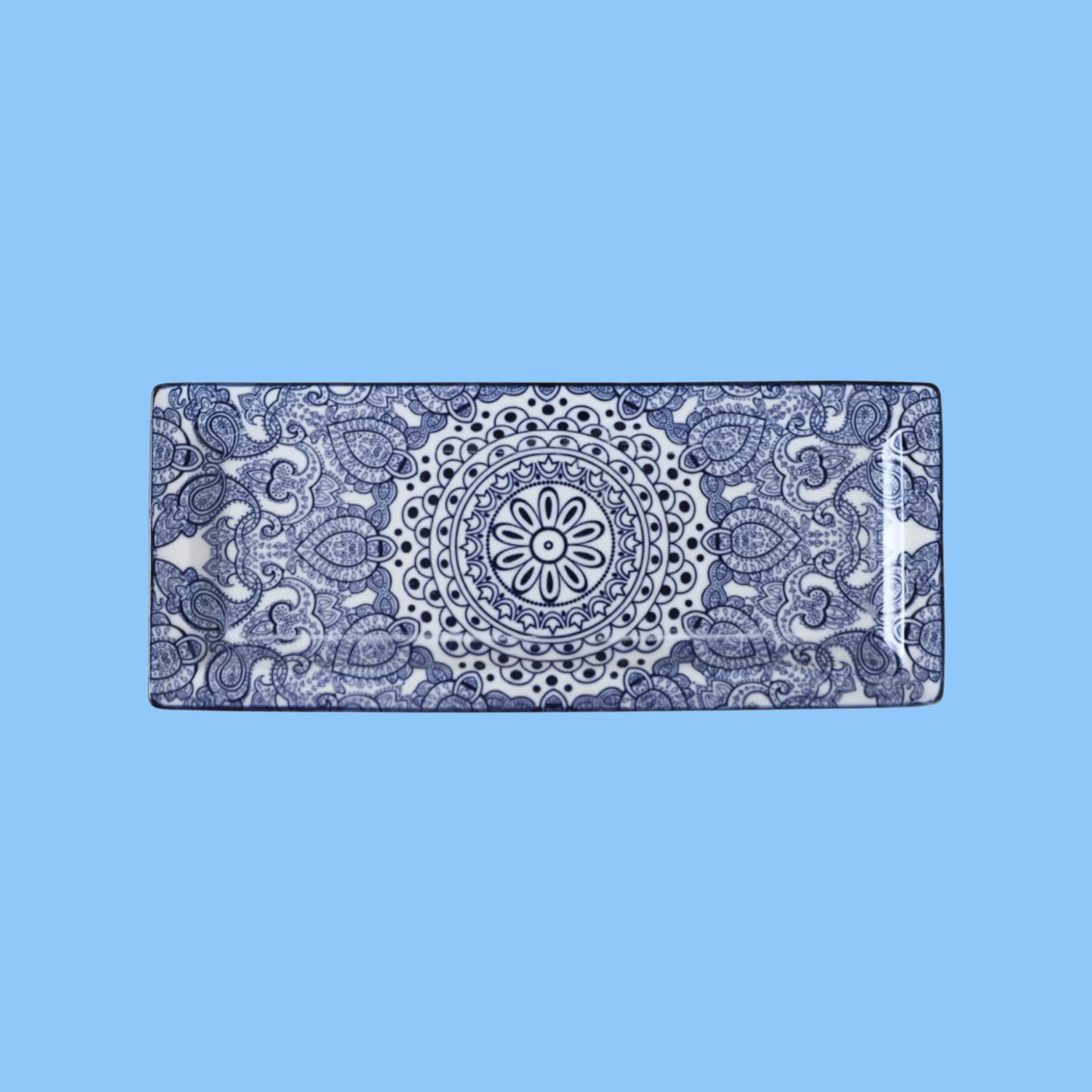 Heena's Haven Arabesque Blue Rectangular Plate 29 cm x 12 cm
