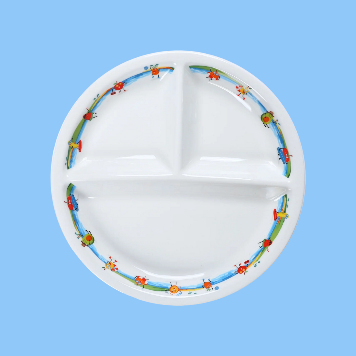 Heena's Haven Ivory Porcelain Kids 3 Compartments Divider Plate 9" Tropical Design