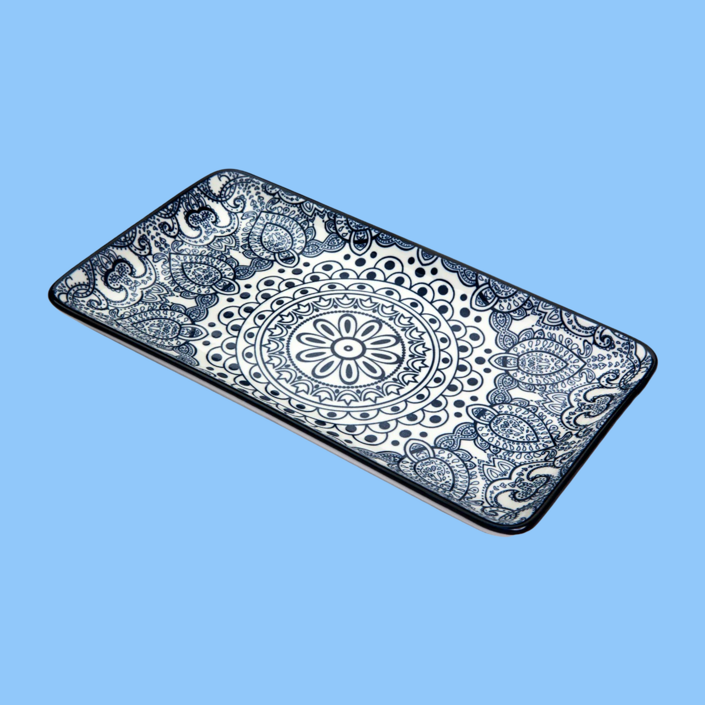 Heena's Haven Arabesque Blue Rectangular Plate