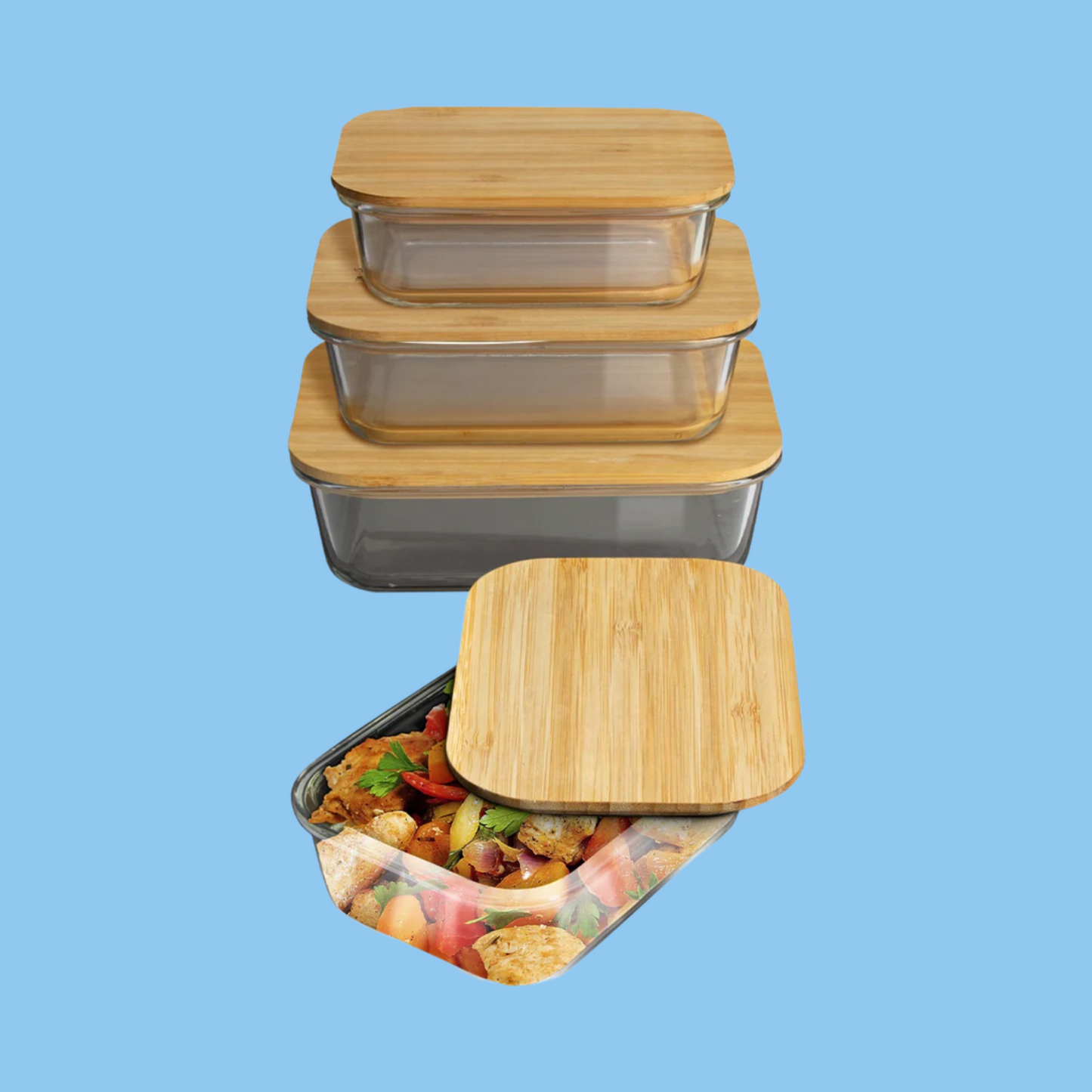 Heena's Haven 4 Pieces Glass Food Container Set with Bamboo Lids - Heena's Haven