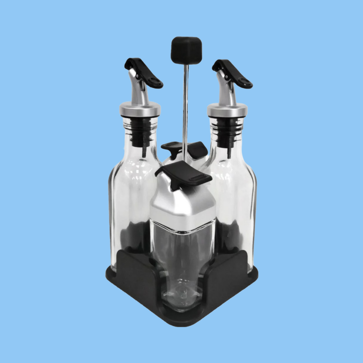Heena's Haven 5-Piece Glass Condiment Dispenser Set with Metal Pour Spouts and Shaker Lids