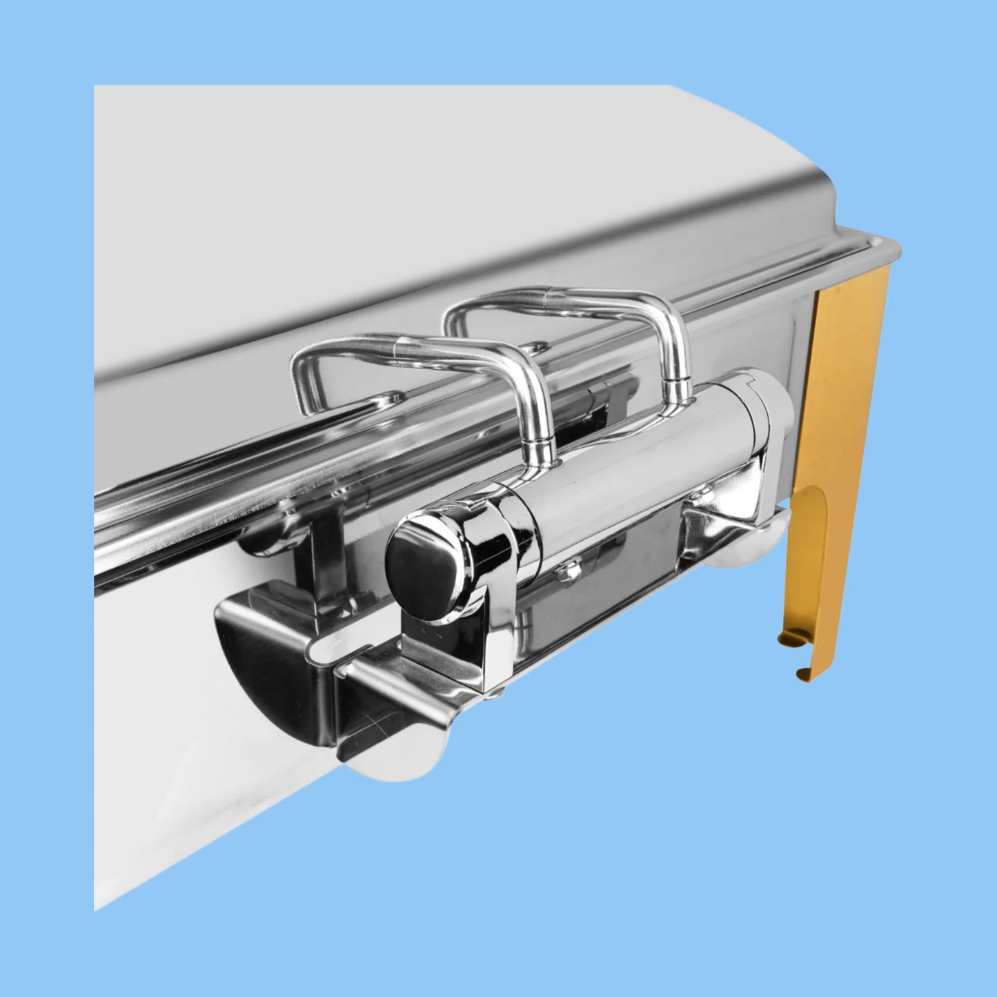 Heena's Haven Stainless Steel Semi Gold 9 Liters 1/1 Rectangular Chafing Dish With Glass Lid