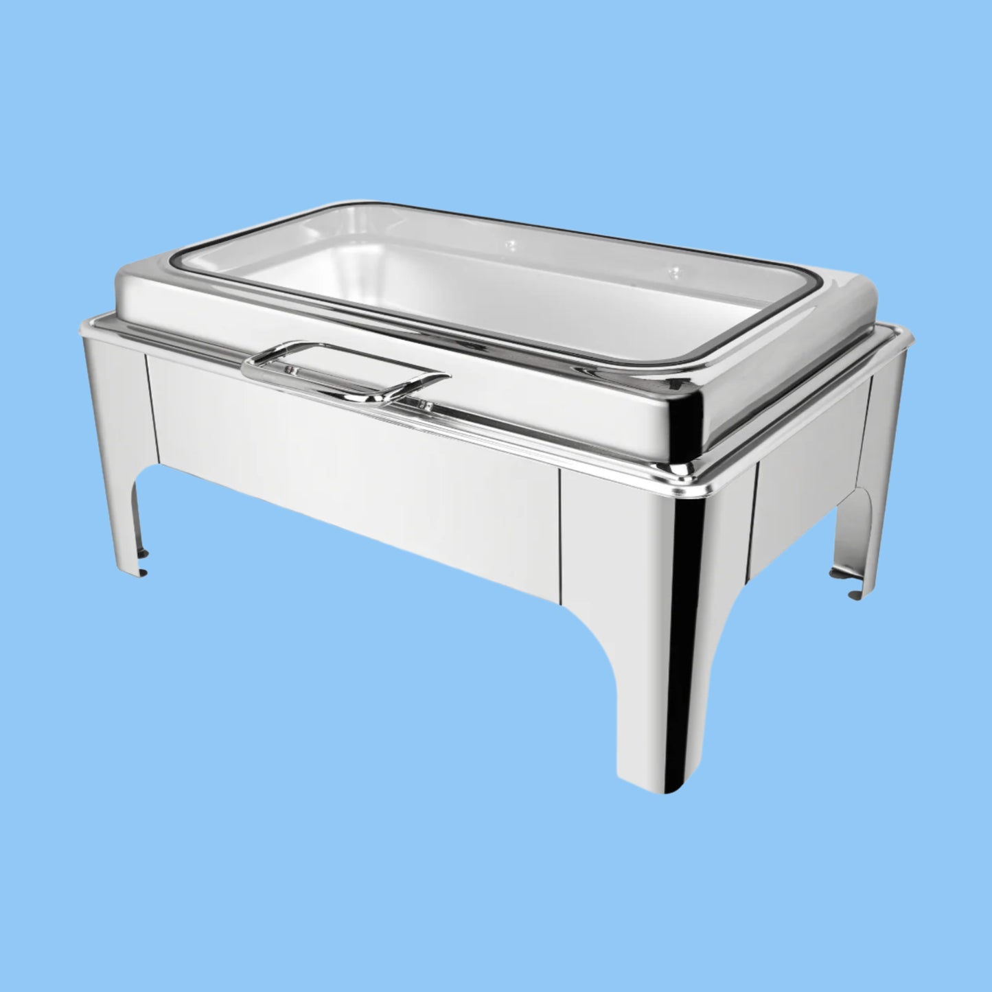 Heena's Haven Stainless Steel 9 Liters 1/1 Rectangular Chafing Dish With Glass Lid