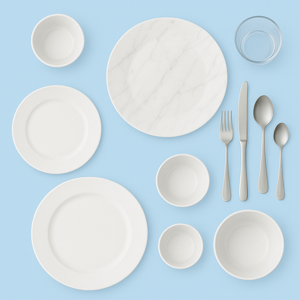 Dining Tableware Set with Plates, Bowls, Cutlery & Glassware
