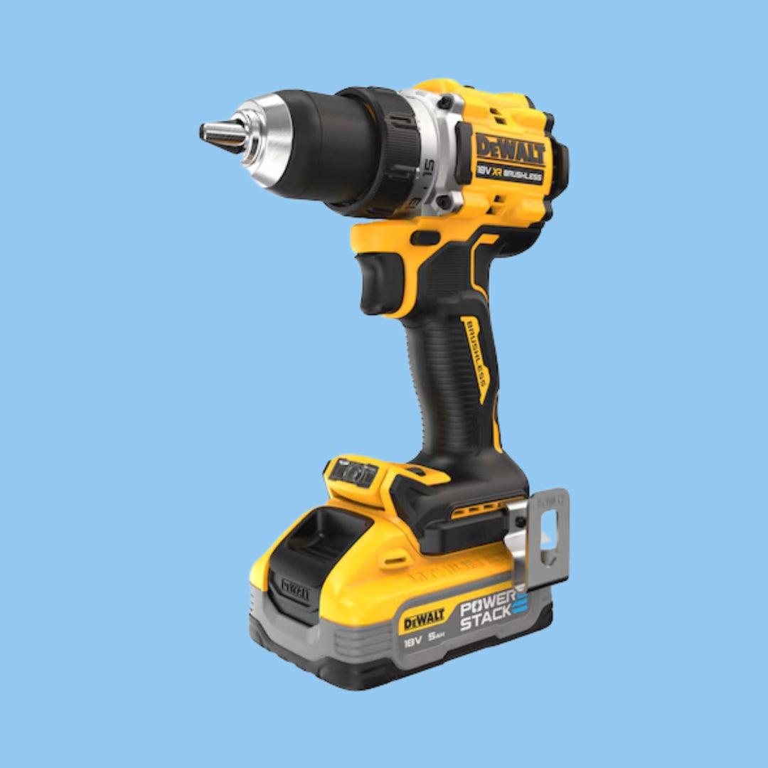 DeWalt 18V XR 90Nm Brushless Drill Driver with 2 POWERSTACK Batteries - Compact, High Torque, 15 Torque Settings, LED Light, TSTAK Case - Heena's Haven