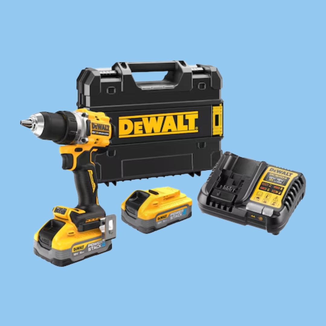 DeWalt 18V XR 90Nm Brushless Drill Driver with 2 POWERSTACK Batteries - Compact, High Torque, 15 Torque Settings, LED Light, TSTAK Case - Heena's Haven