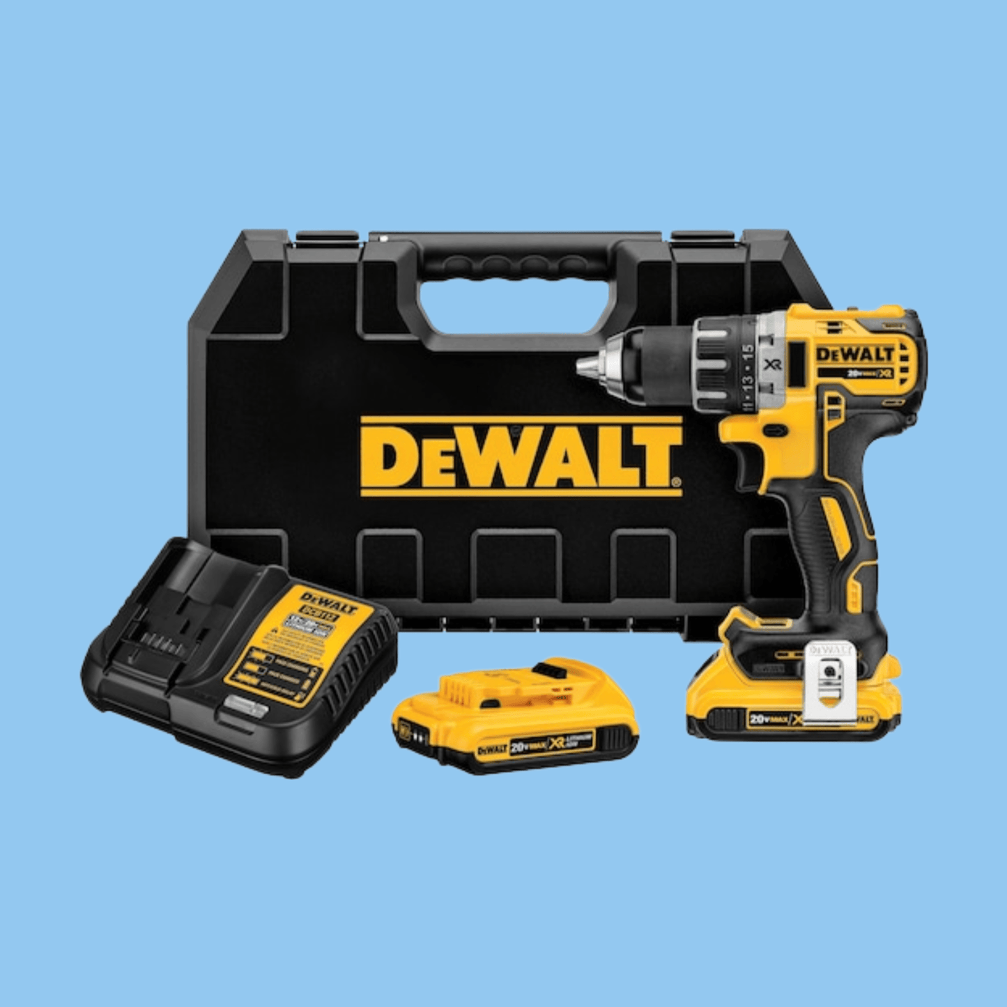 DeWalt 18V Brushless Compact Hammer Drill, 2 x 2.0Ah batteries, charger and kit box - Heena's Haven