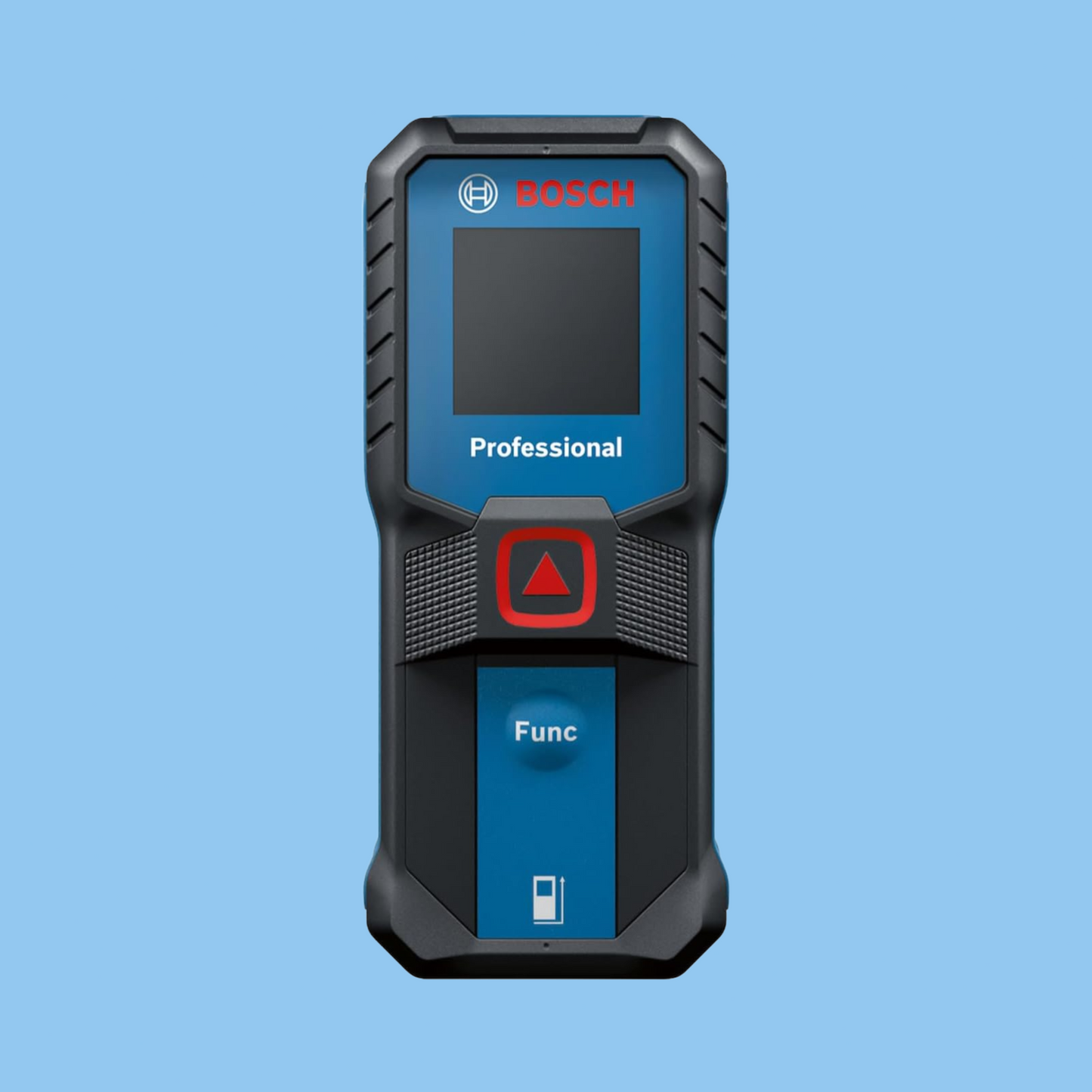 Bosch GLM Professional laser measure with backlit display and one-button design.