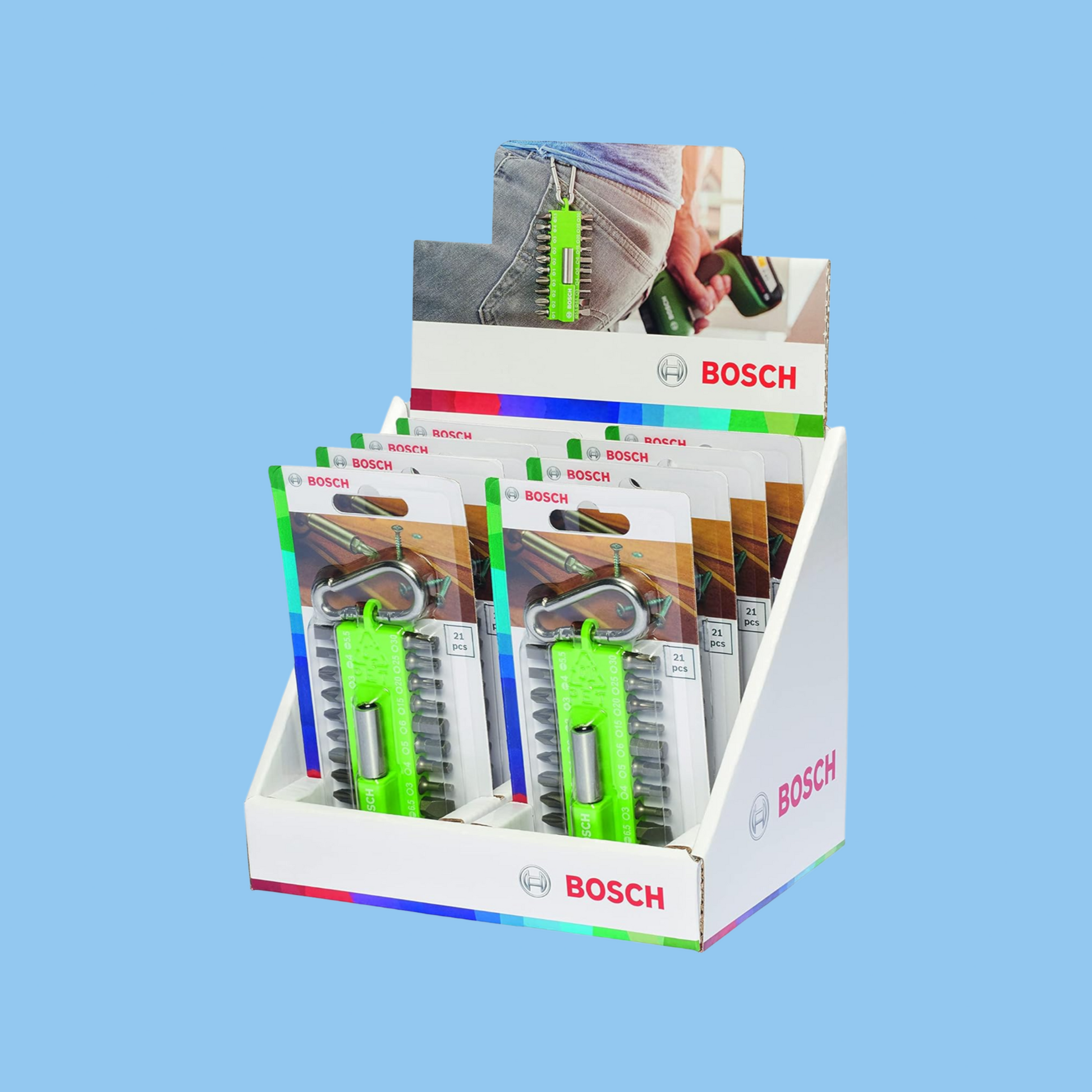 Bosch screw set organized in a portable case for DIY tasks.
