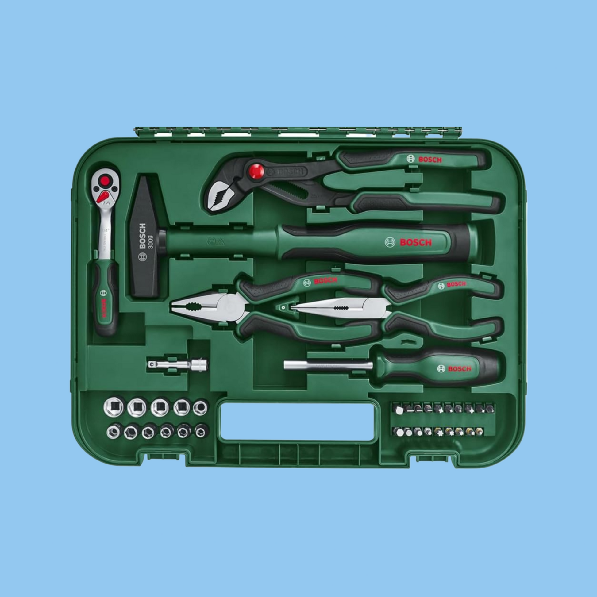 Close-up of Bosch durable wrench from the 52-piece set.