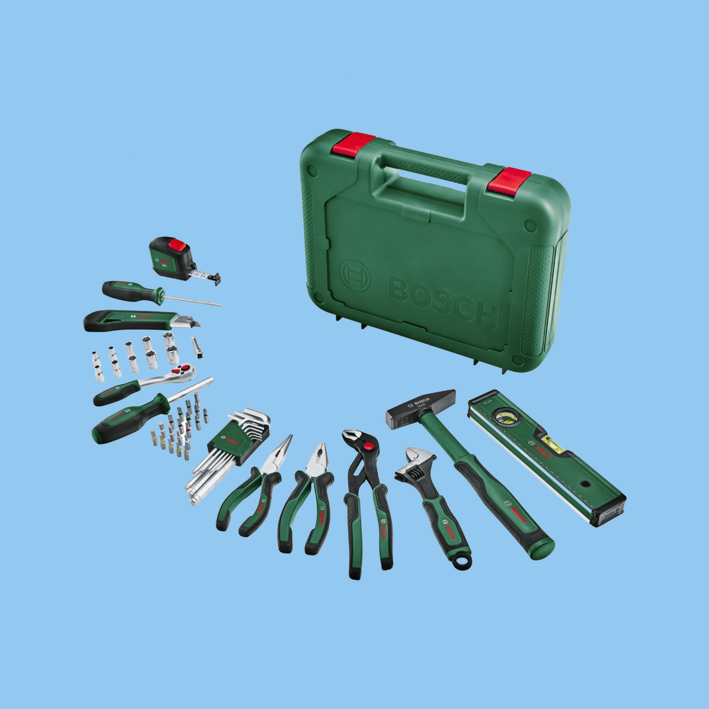 Bosch 52-piece hand tool set in organized case.