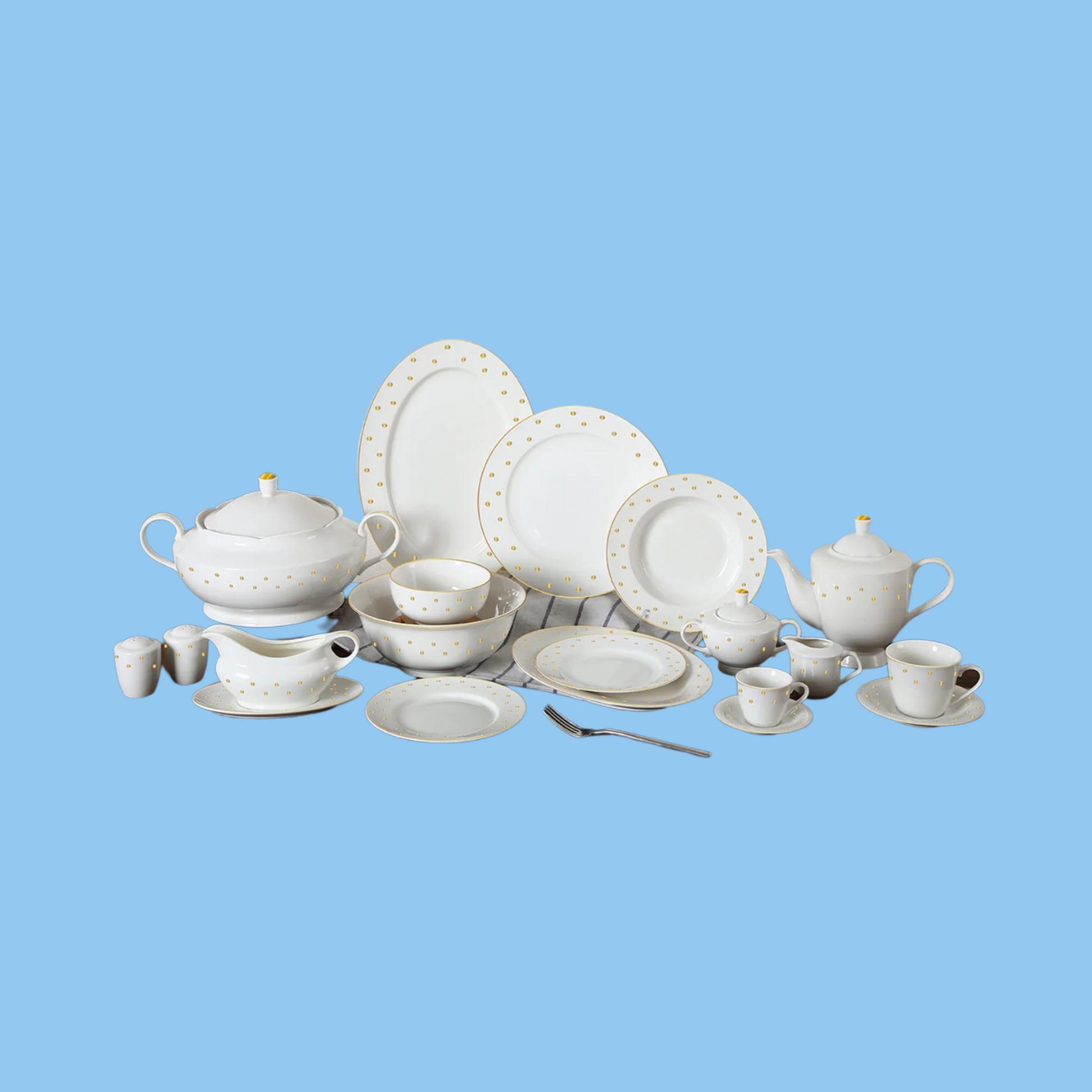 Heena's Haven 134 Piece Dinner Set Golden Dots Design - Heena's Haven
