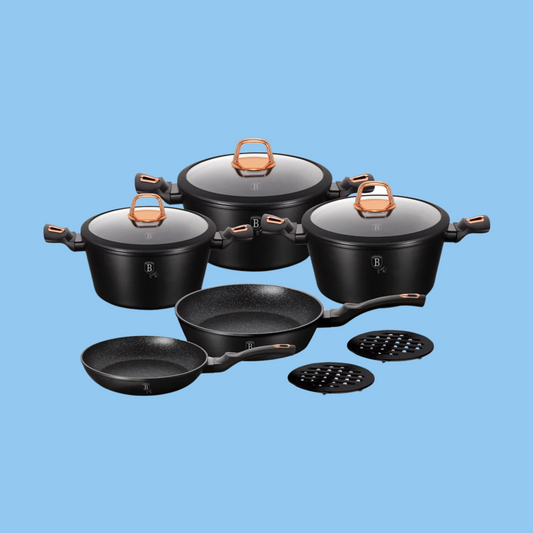Heena's Haven 10 Pieces Cookware & Frypans Set Black Rose Collection - Heena's Haven