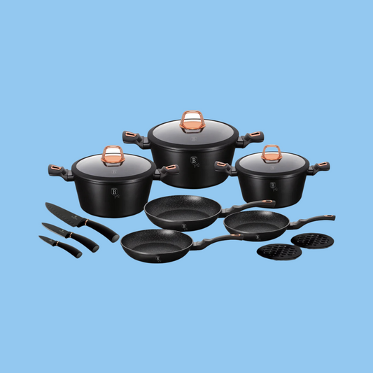 Heena's Haven 14 Pieces Cookware Set Black Rose Collection - Heena's Haven
