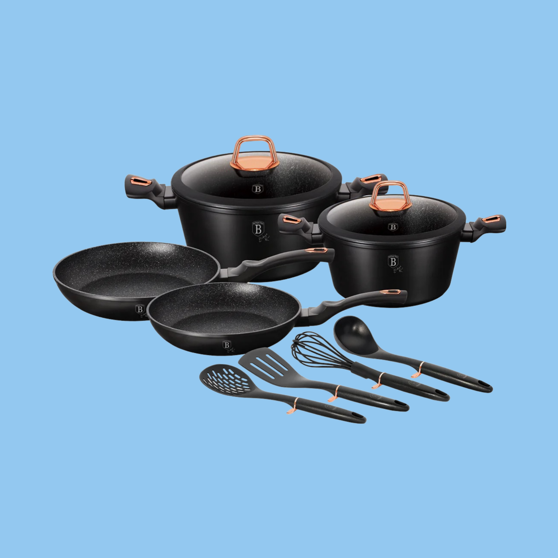 Heena's Haven 10 Pieces Cookware with Frypans & Tools Set Black Rose Collection - Heena's Haven