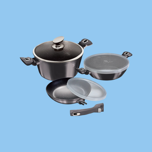 Heena's Haven 6 Pieces Cookware Set with Detachable Handle Metallic Line Carbon Pro Collection - Heena's Haven