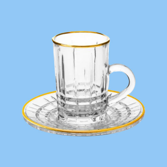 Heena's Haven 12 Piece Tea Cups & Saucers Set with Golden Rim 4 oz