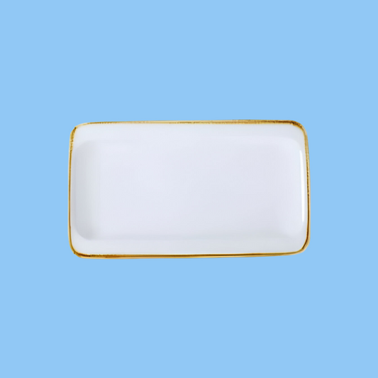 Heena's Haven Ivory Mocha Rectangle Tow Edge Rim Plate 13