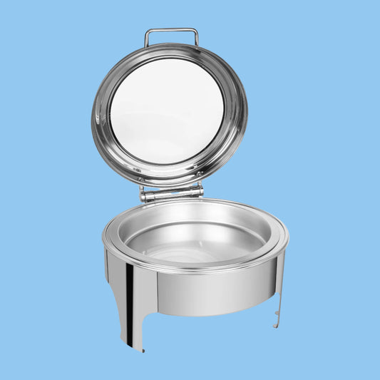 Heena's Haven Stainless Steel 6 Liters Round Chafing Dish With Glass Lid