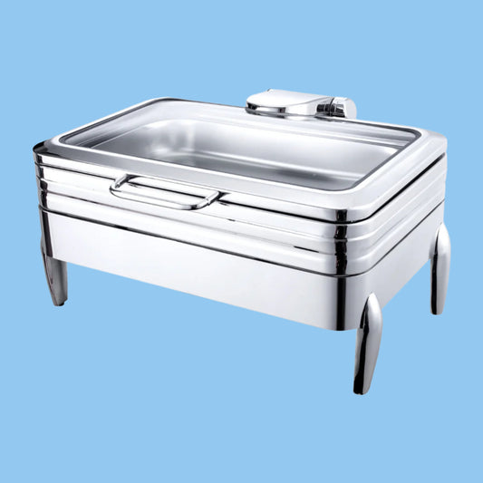 Heena's Haven Stainless Steel Rectangular Full Chafing Dish with Glass Window 9 Liter