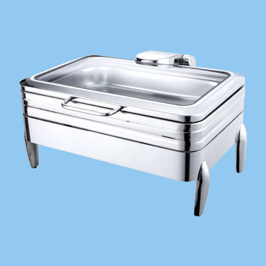 Heena's Haven Stainless Steel Rectangular Full Chafing Dish with Glass Window 9 Liter