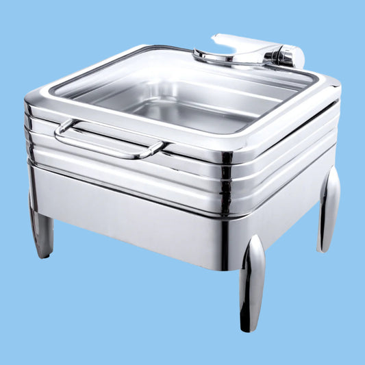 Heena's Haven Stainless Steel Square Chafing Dish 2/3 with Glass Window Lid 6 Liter