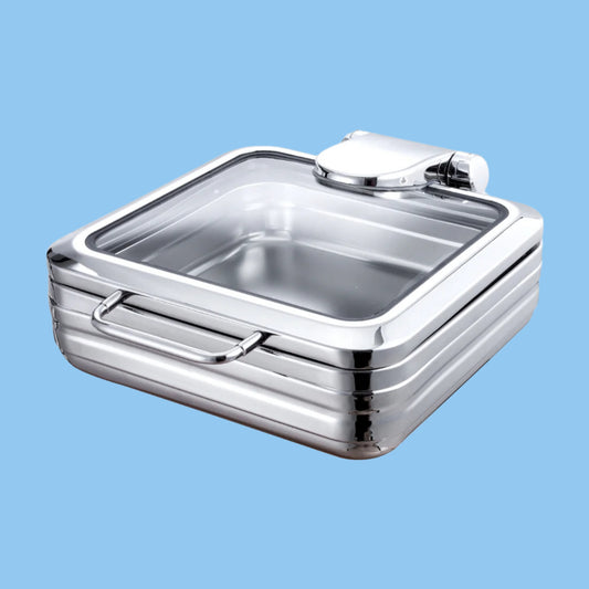 Heena's Haven Stainless Steel Square Induction Chafing Dish 2/3 with Glass Window 6 Liter