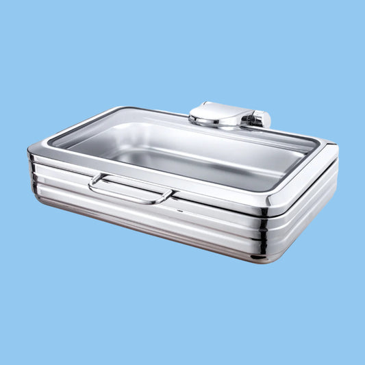 Heena's Haven Stainless Steel Rectangular Induction Chafing Dish 1/1 with Glass Window 9 Liter