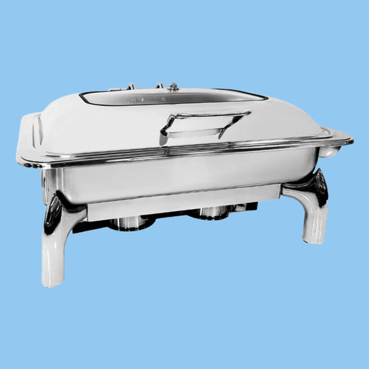 Heena's Haven Stainless Steel Rectangular Chafing Dish 1/1 With Glass Lid 9 Liter