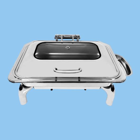 Heena's Haven Stainless Steel Rectangular Chafing Dish 1/1 With Glass Lid 9 Liter