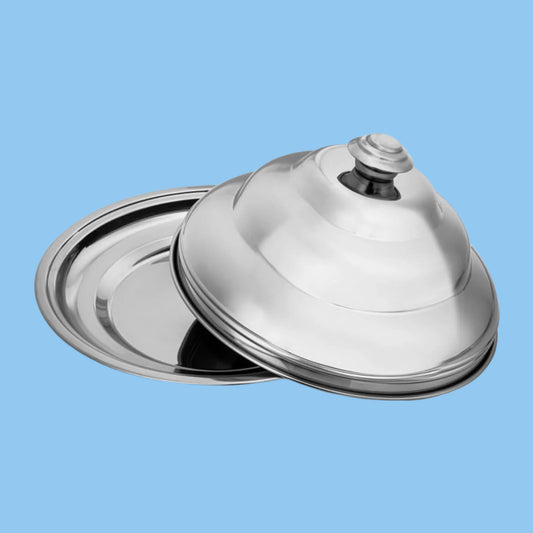Heena's Haven Round Silver Stainless Steel Tray With Lid