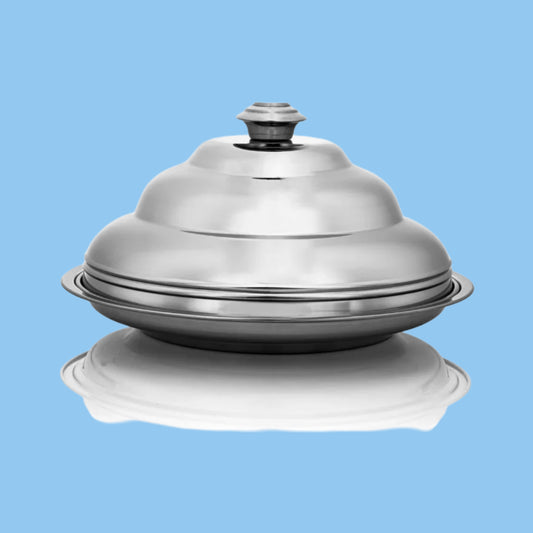 Heena's Haven Round Silver Stainless Steel Tray With Lid