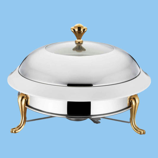 Heena's Haven Stainless Steel Silver & Golden Round Crown Food Warmer