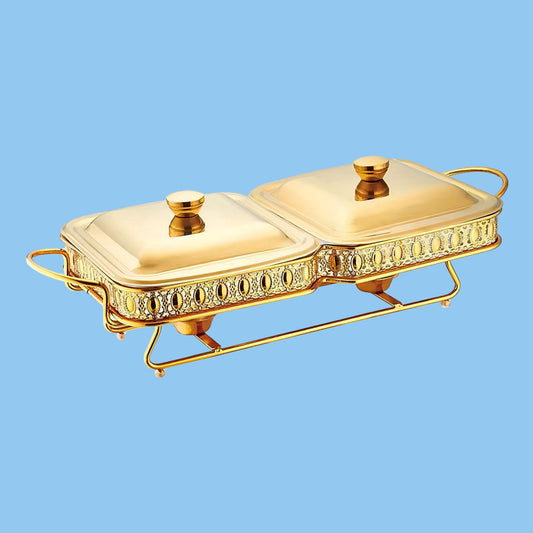 Heena's Haven Golden Oval Stainless Steel Double Food Warmer