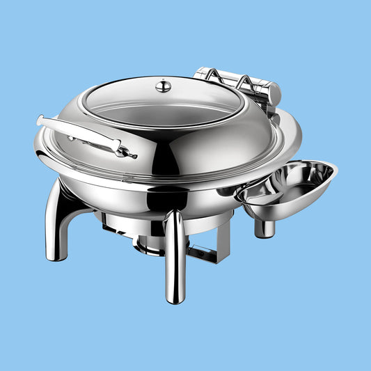 Heena's Haven Stainless Steel Silver Round Chafing Dish with Glass Lid 6L