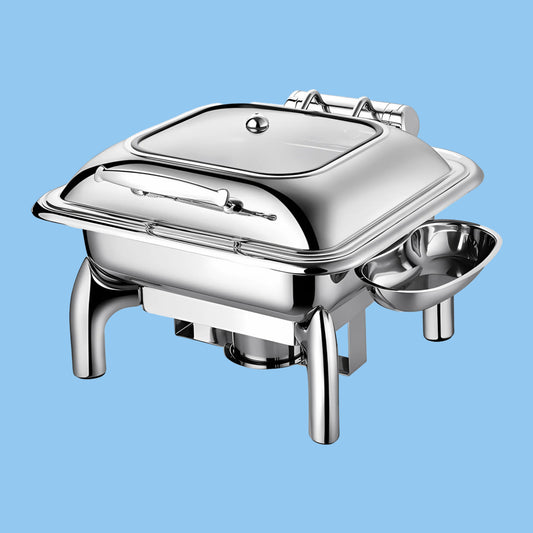 Heena's Haven Stainless Steel Silver Square Chafing Dish with Glass Lid 6L