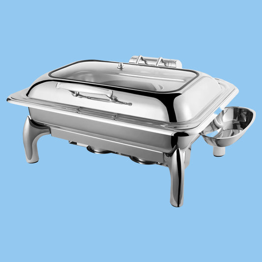 Heena's Haven Stainless Steel Silver Rectangle Chafing Dish with Glass Lid 9L
