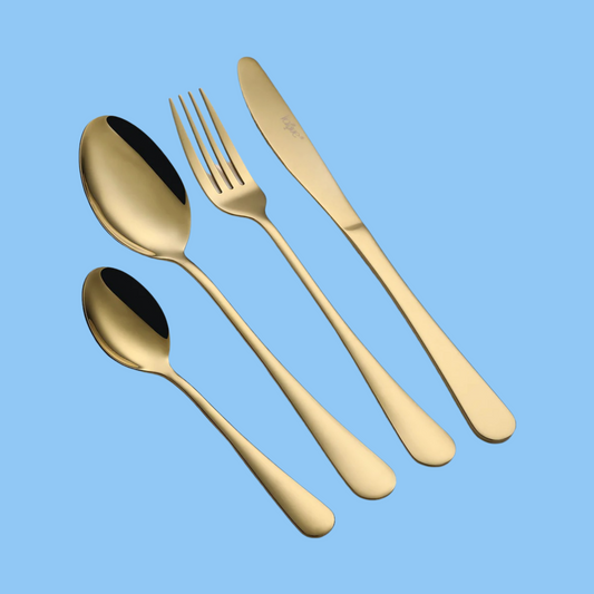 Heena's Haven Stainless Steel 16 Pieces Golden Cutlery Set Plain Design