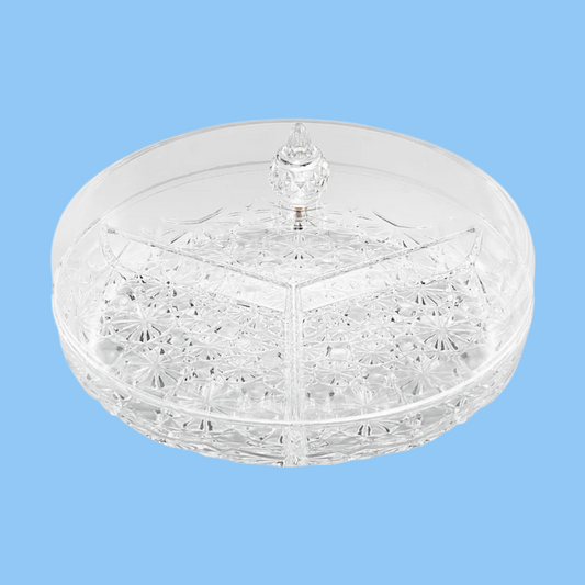Heena's Haven Round Acrylic Candy Box 10" with 3 Partition Set