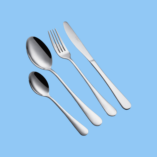 Heena's Haven Stainless Steel 16 Pieces Silver Cutlery Set Plain Design