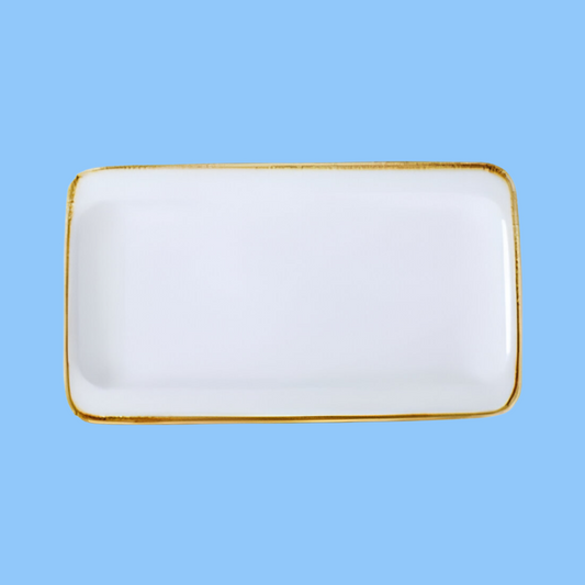 Heena's Haven Ivory Mocha Rectangle Tow Edge Rim Plate 13
